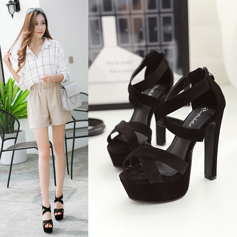 14cm High Heel Chunky Heel Platform Sandals with Buckle and Straps for Women, Sizes 34-40