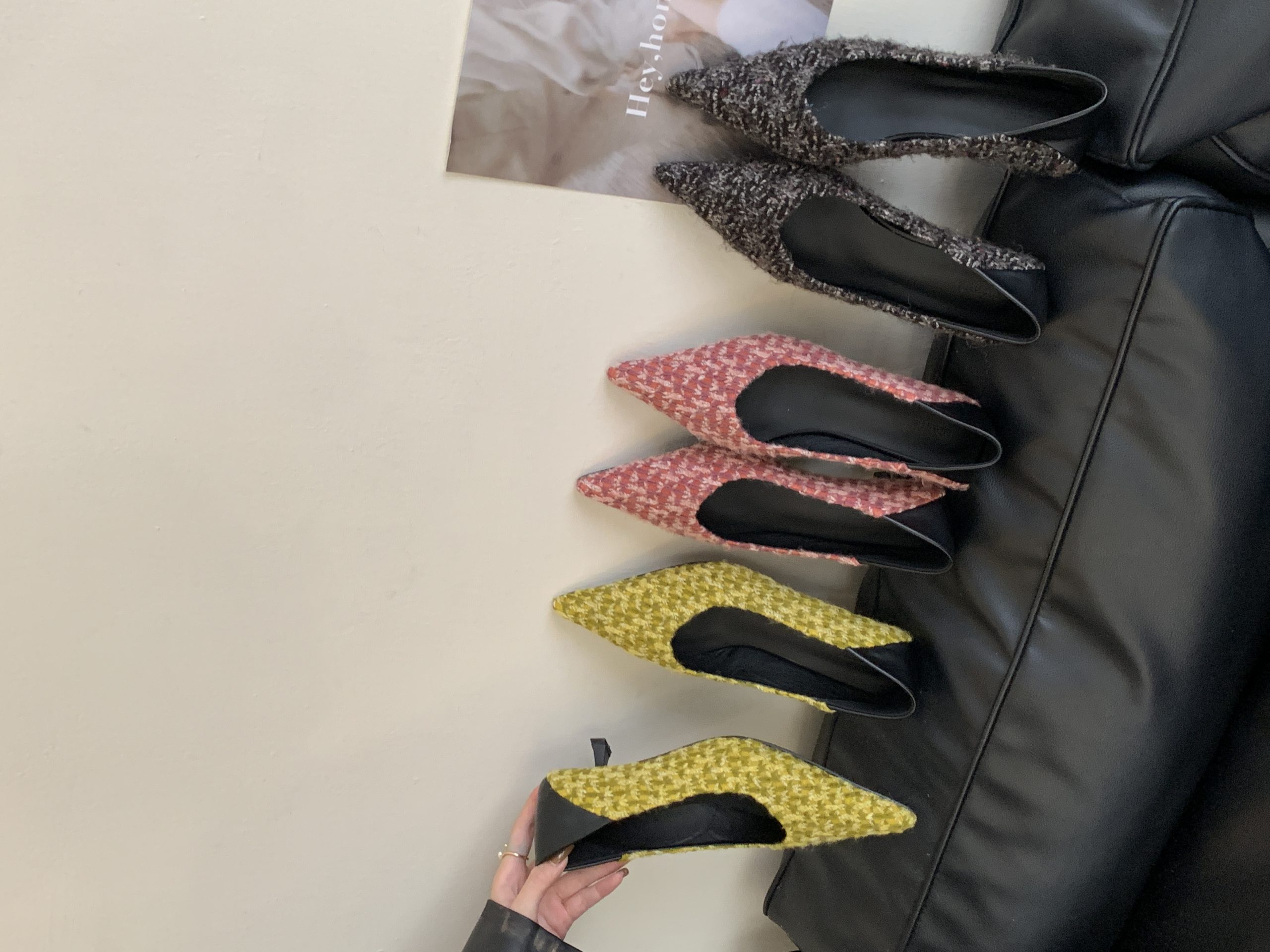 French Style Pointed Toe Kitten Heel Autumn Winter Shoes Fashion Knit European American Runway Retro Little Fragrance Women's Shoes
