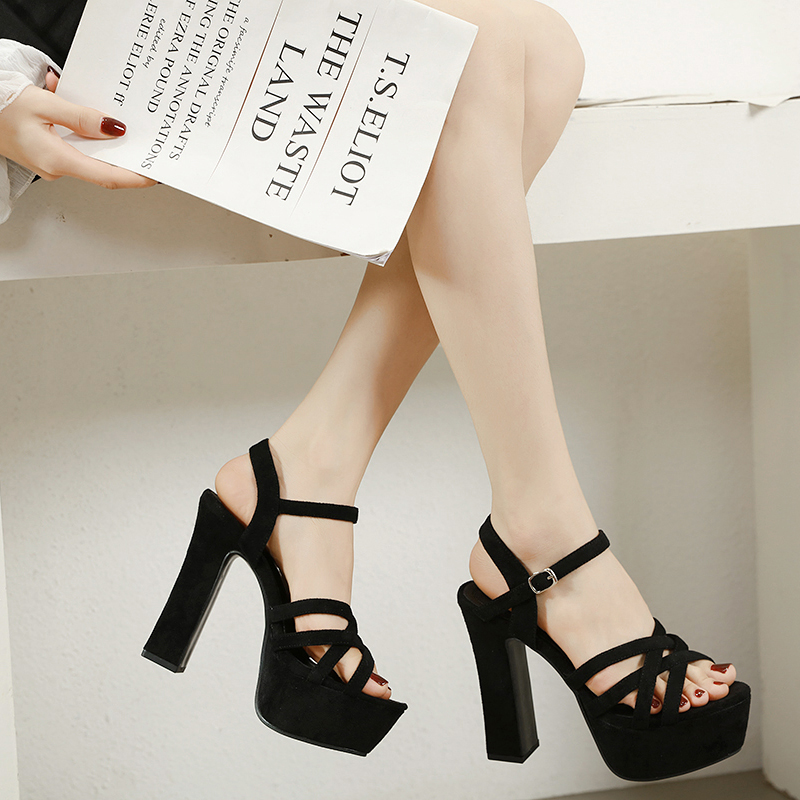 High Heel Sandals with Platform Chunky Heel Women's Shoes Size 34-40