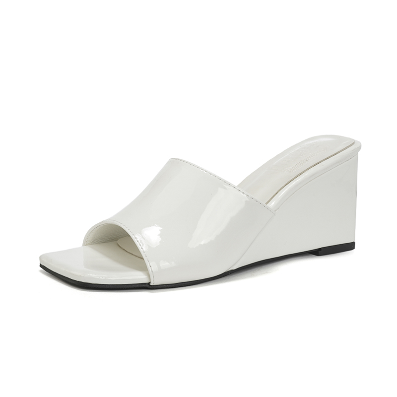 Open Toe Square Toe High Heels 2026 New Women Summer Wedge One-Strap Patent Leather Black Outdoor Slippers - Image 5