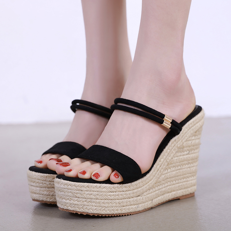 Upgraded PU Sole High Heel Wedge Sandals with Waterproof Platform and Half Slipper Style, Sizes 34-39 - Image 2